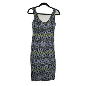 Material Girl Women's Tank Dress Size S Black Yellow White Bodycon Geometric